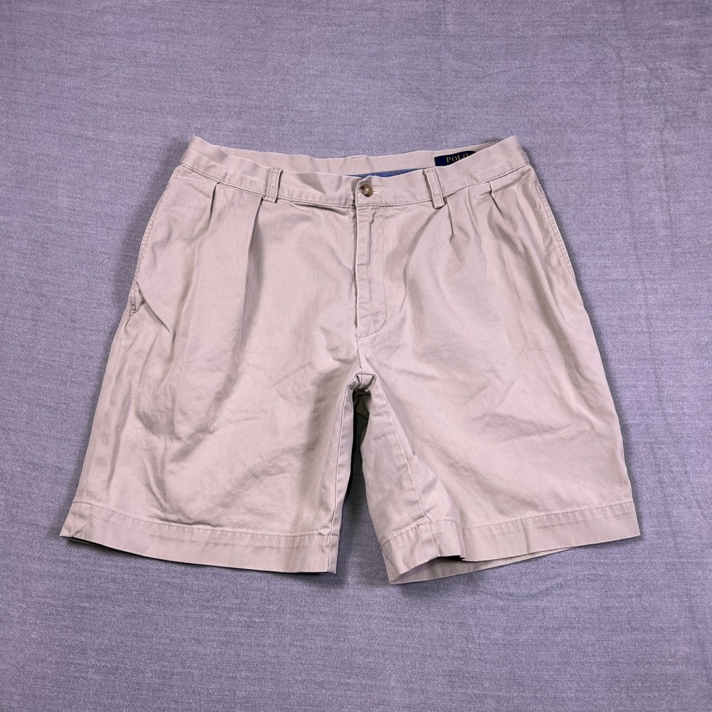 Polo Ralph Lauren Classic Fit Pleated 9" Chino Shorts Mens 34 Tan Cotton